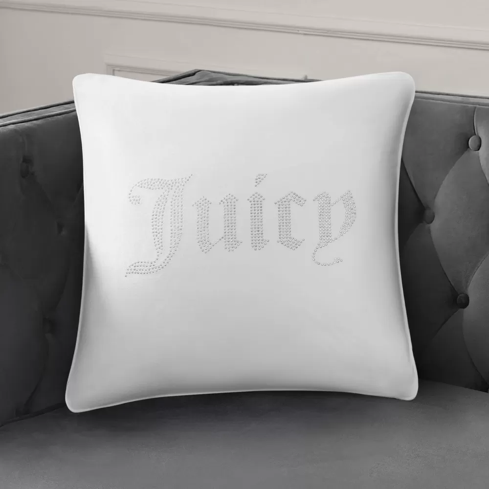 Throw Pillows-Juicy Couture Rhinestone Decorative Pillow White