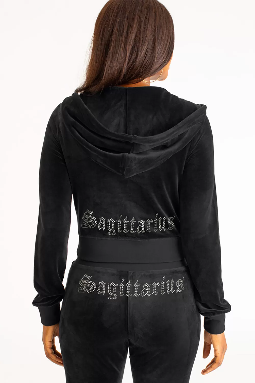 Hoodies & Jackets-Juicy Couture Sagittarius Big Bling Velour Hoodie Liquorice/GoldBling