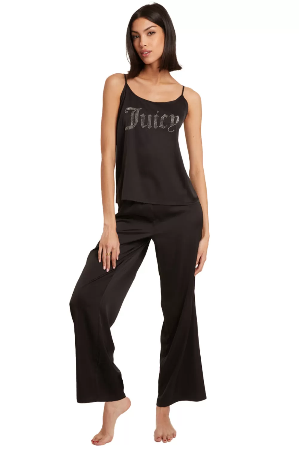 Robes & Sleepwear-Juicy Couture Satin Cami PJ Set Black