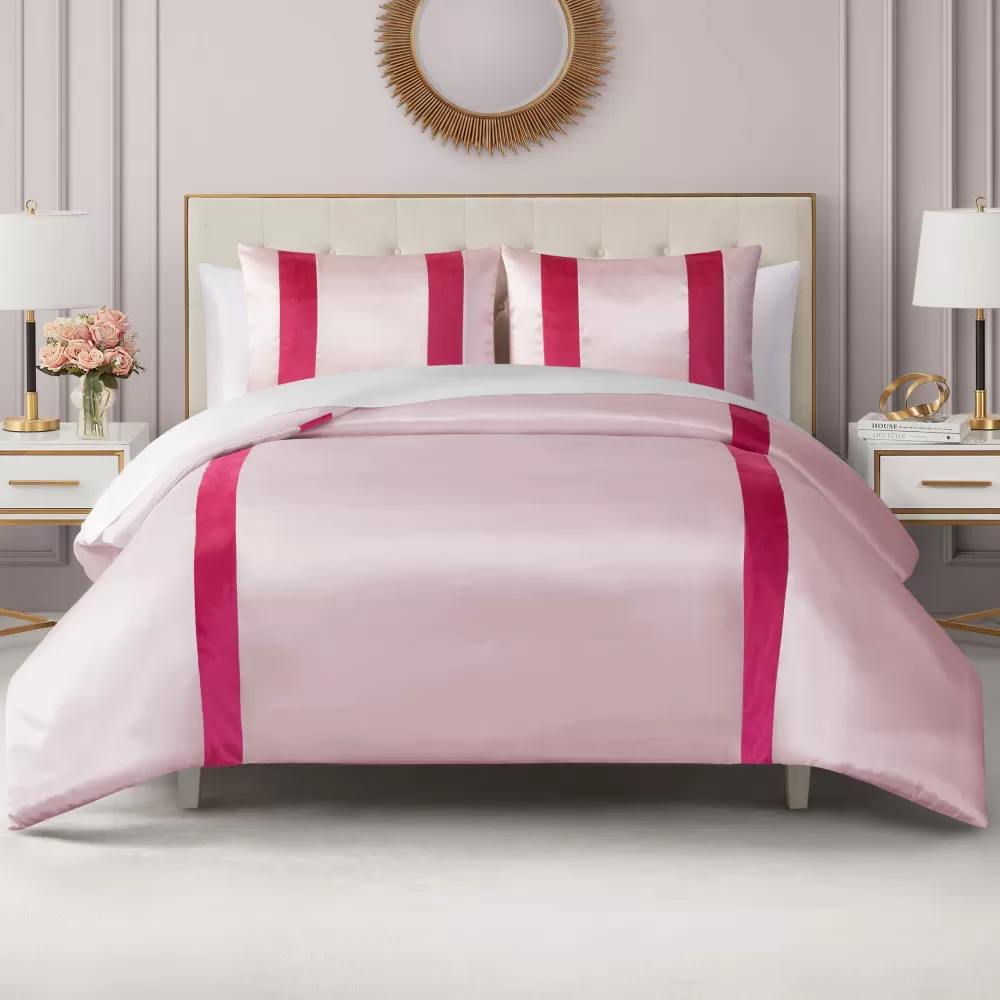 Comforter Sets-Juicy Couture Satin Velvet Stripe Comforter Set MarshmallowPink