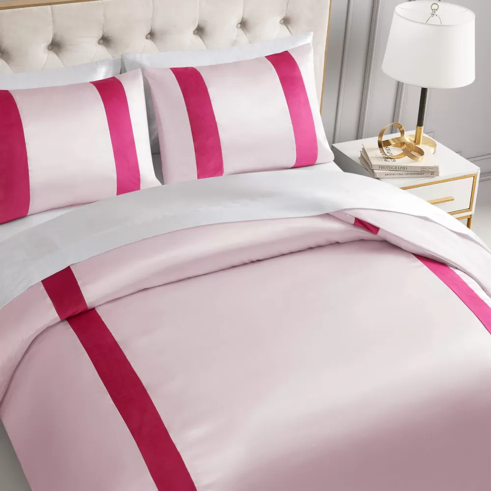 Comforter Sets-Juicy Couture Satin Velvet Stripe Comforter Set MarshmallowPink