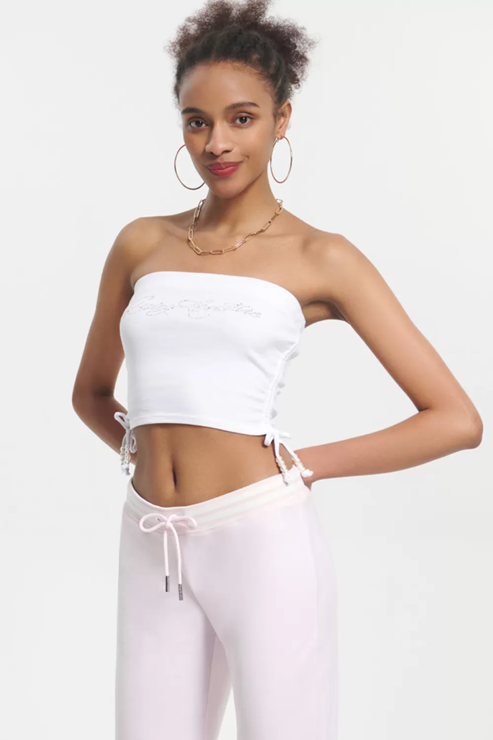 Tees & Tops-Juicy Couture Script Bling Tube Top White