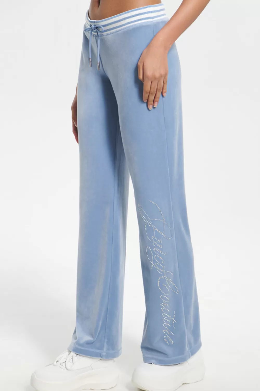 Track Bottoms | Bling Sets-Juicy Couture Script Bling Velour Track Pants SterlingBlue