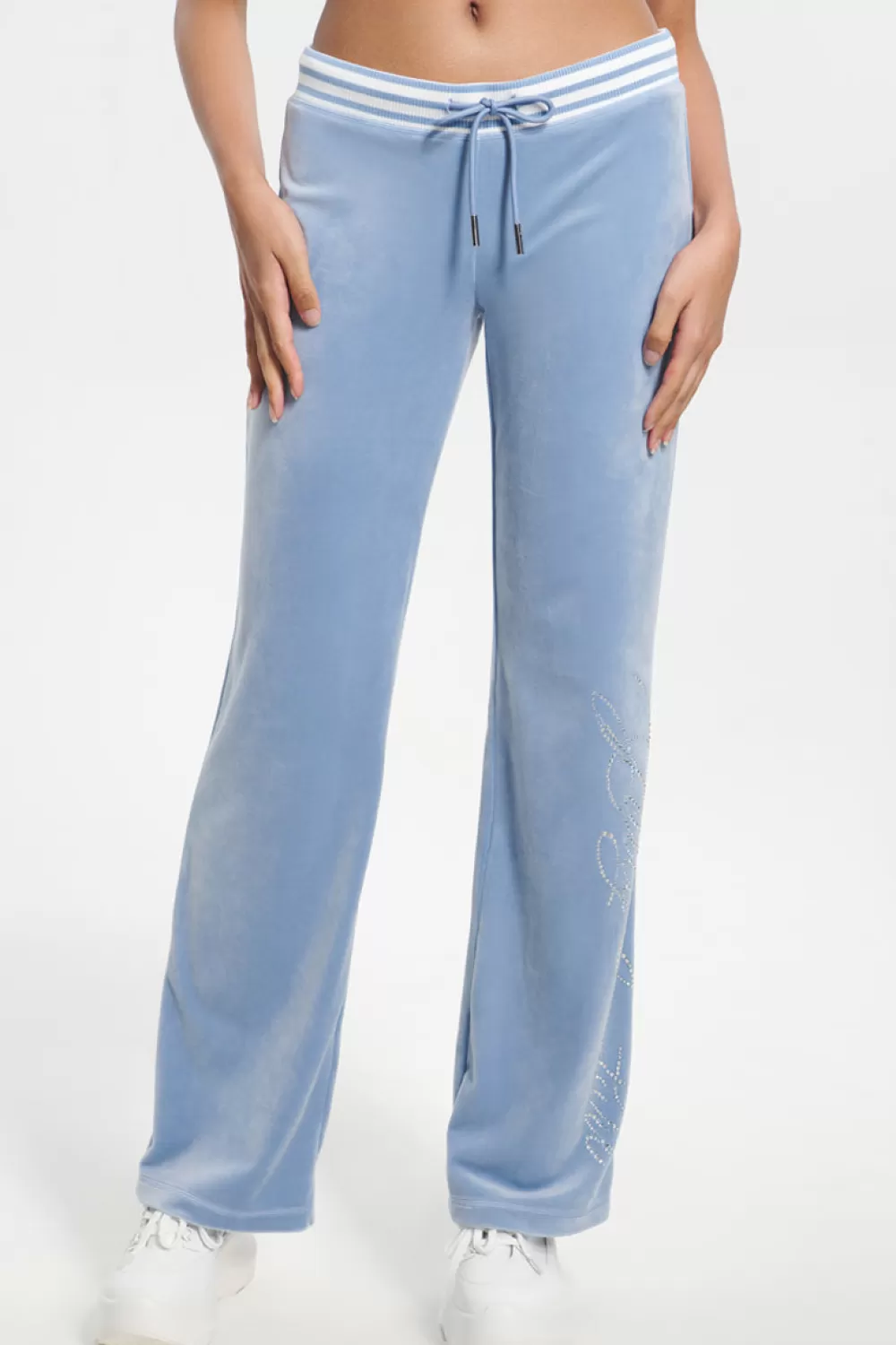 Track Bottoms | Bling Sets-Juicy Couture Script Bling Velour Track Pants SterlingBlue