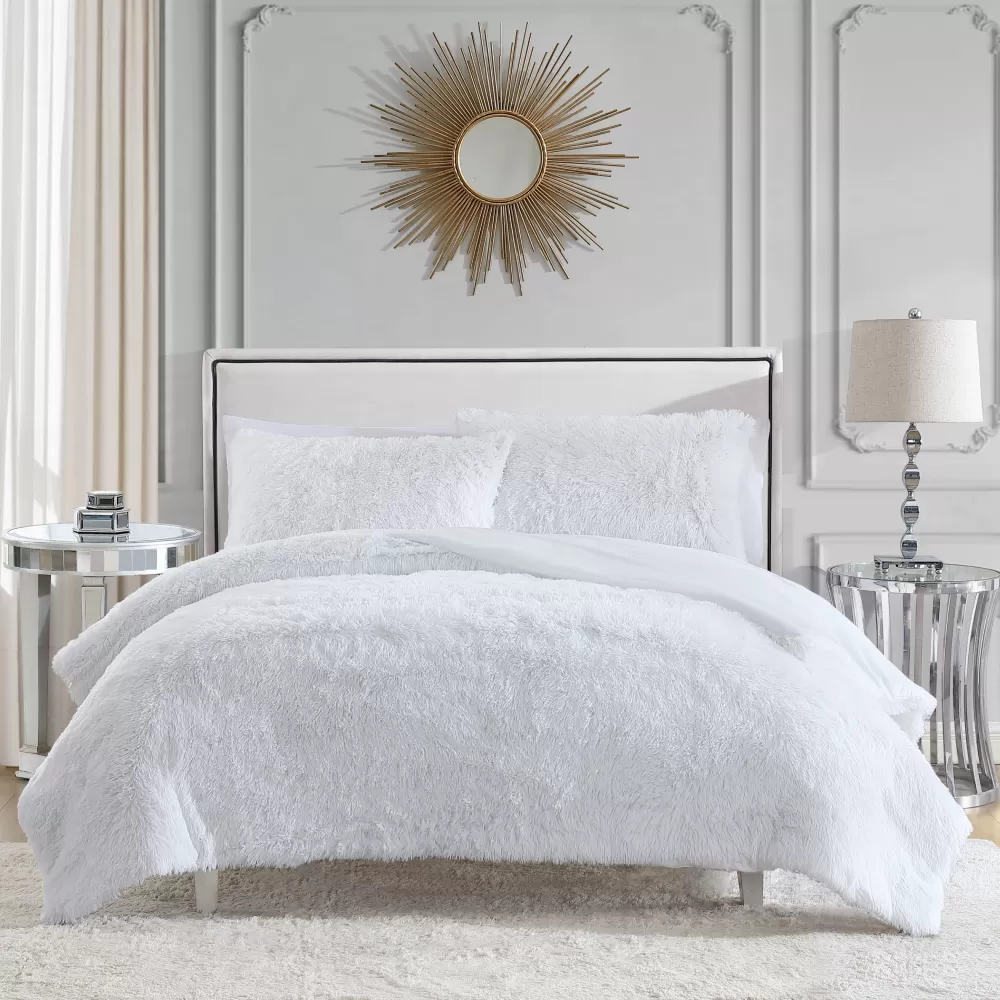 Comforter Sets-Juicy Couture Shaggy Faux Fur Comforter Set White