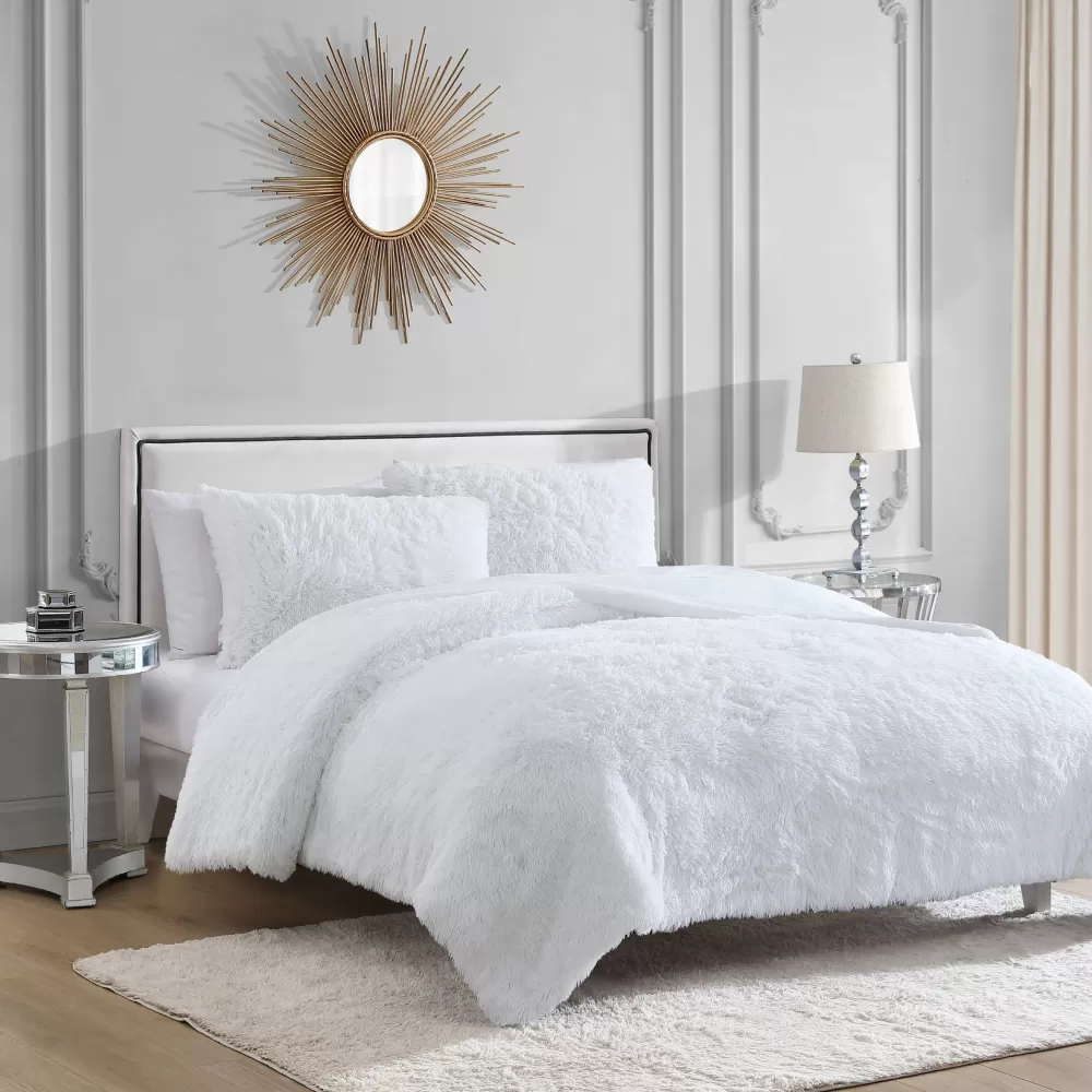 Comforter Sets-Juicy Couture Shaggy Faux Fur Comforter Set White