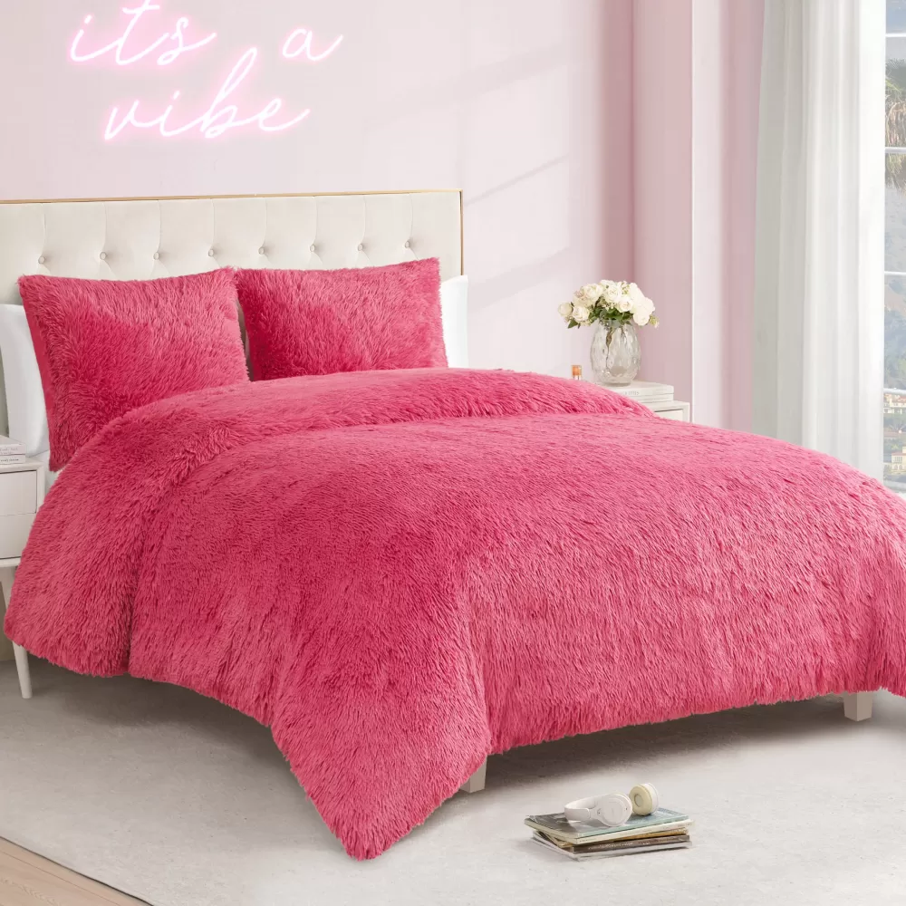 Comforter Sets-Juicy Couture Shaggy Faux Fur Comforter Set HotPink