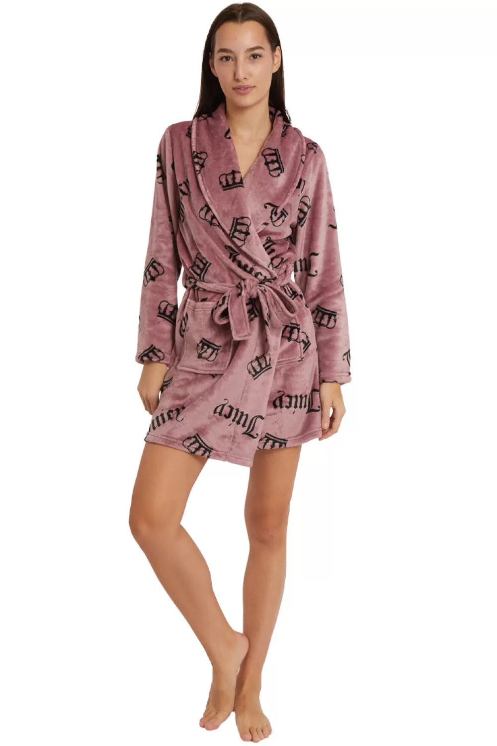 Robes & Sleepwear-Juicy Couture Shawl Collar Plush Robe MauveJCCrowns