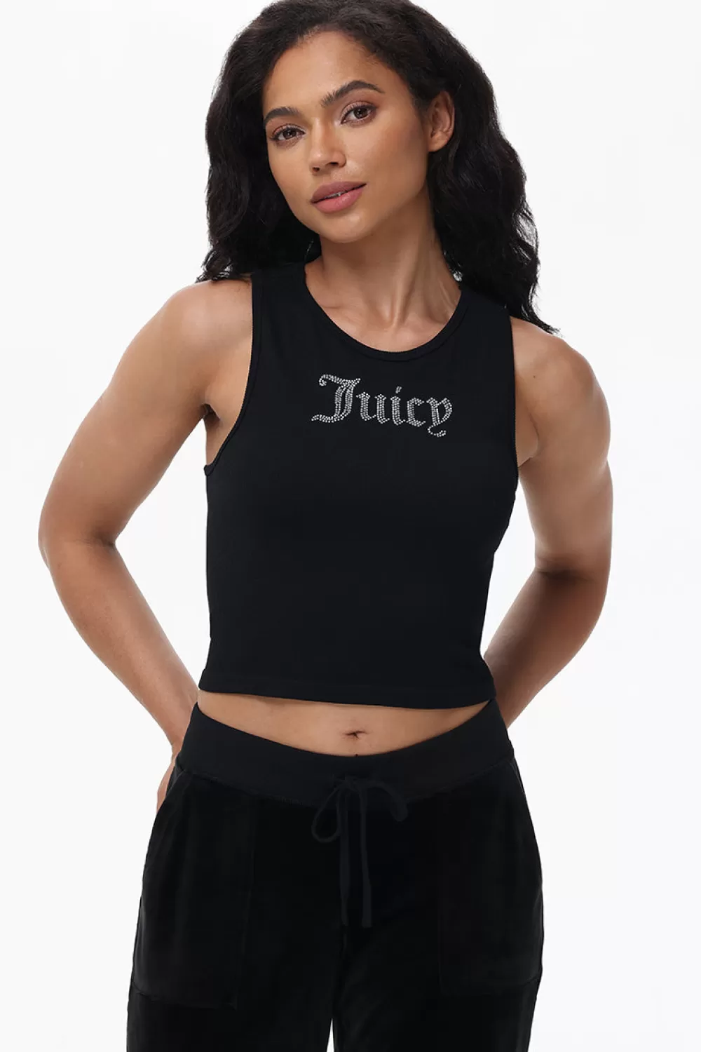 Tees & Tops-Juicy Couture Small Bling High Neck Crop Tank Liquorice