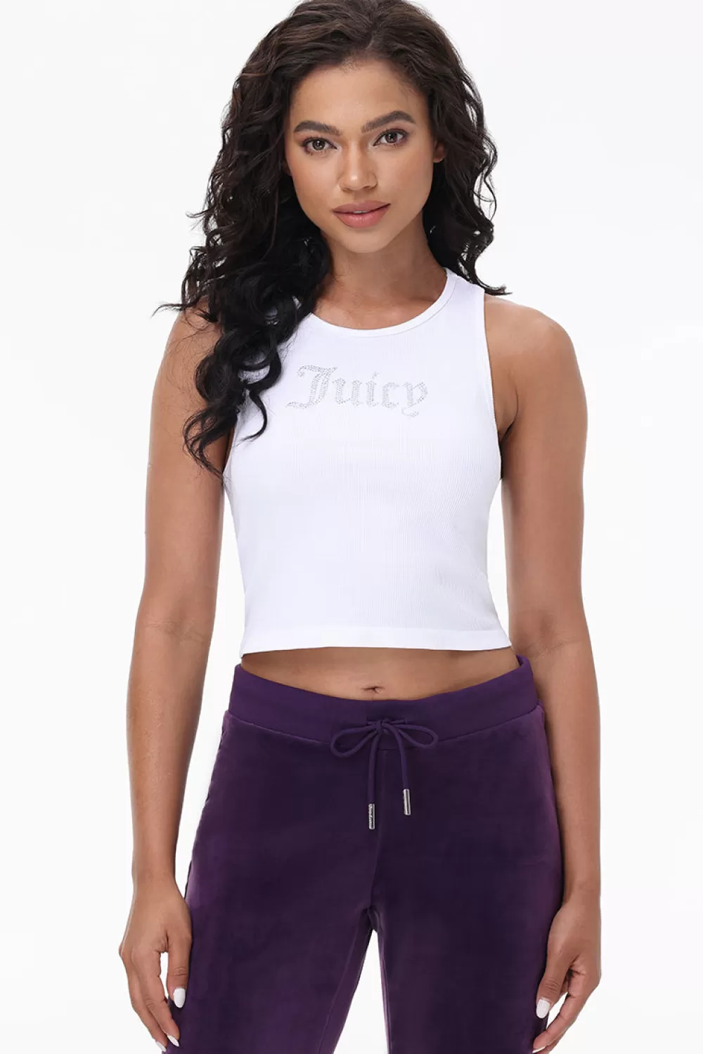 Tees & Tops-Juicy Couture Small Bling High Neck Crop Tank White