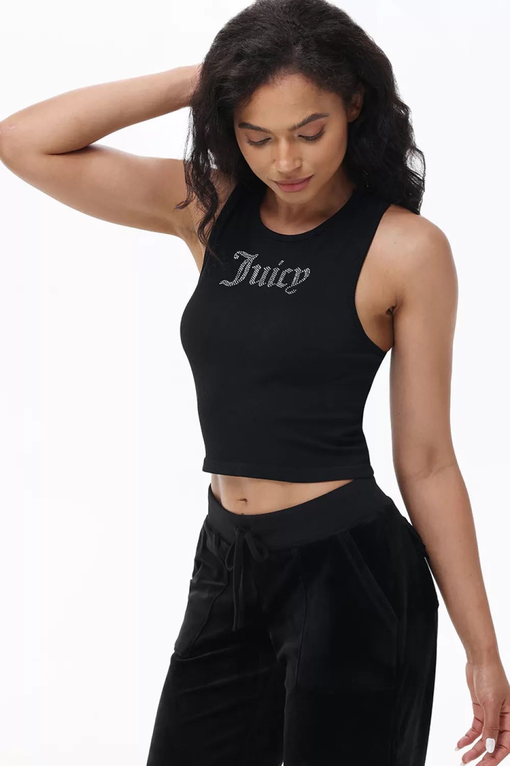 Tees & Tops-Juicy Couture Small Bling High Neck Crop Tank Liquorice