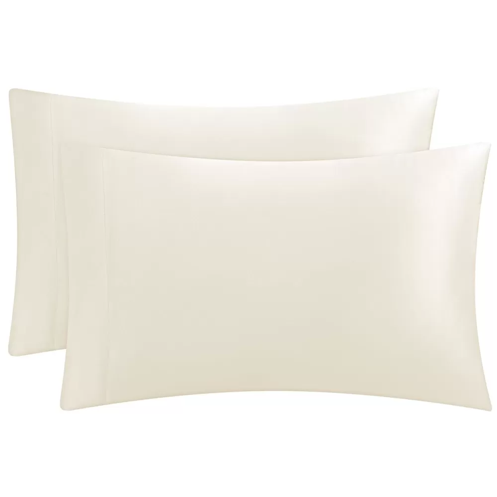 Sheet Sets-Juicy Couture Solid Satin Pillow Case Set Pearl