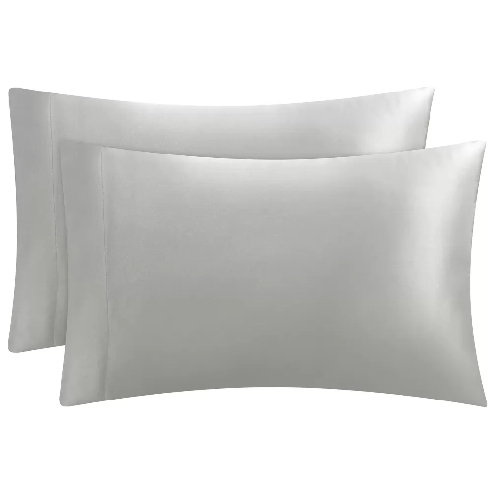 Sheet Sets-Juicy Couture Solid Satin Pillow Case Set Smoke