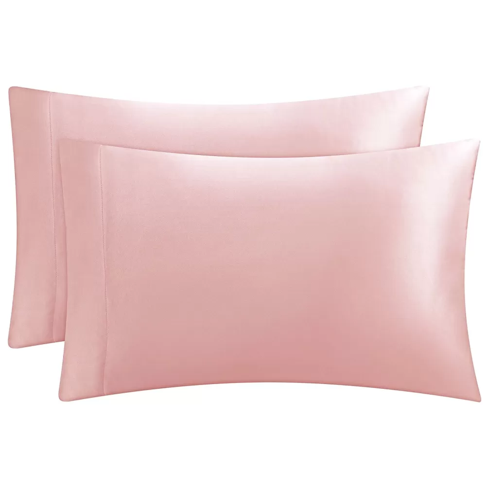 Sheet Sets-Juicy Couture Solid Satin Pillow Case Set HeavenlyPink