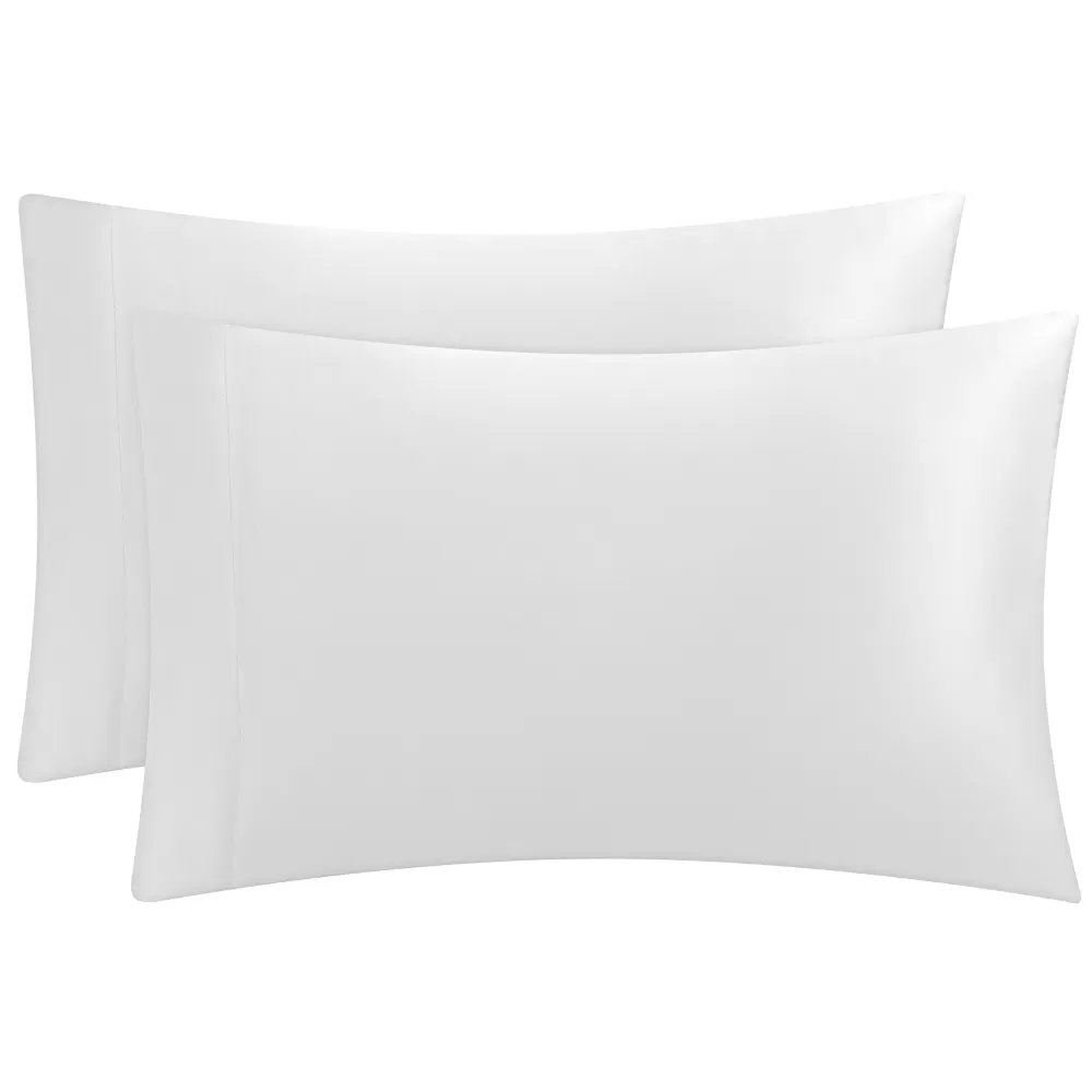 Sheet Sets-Juicy Couture Solid Satin Pillow Case Set PureWhite