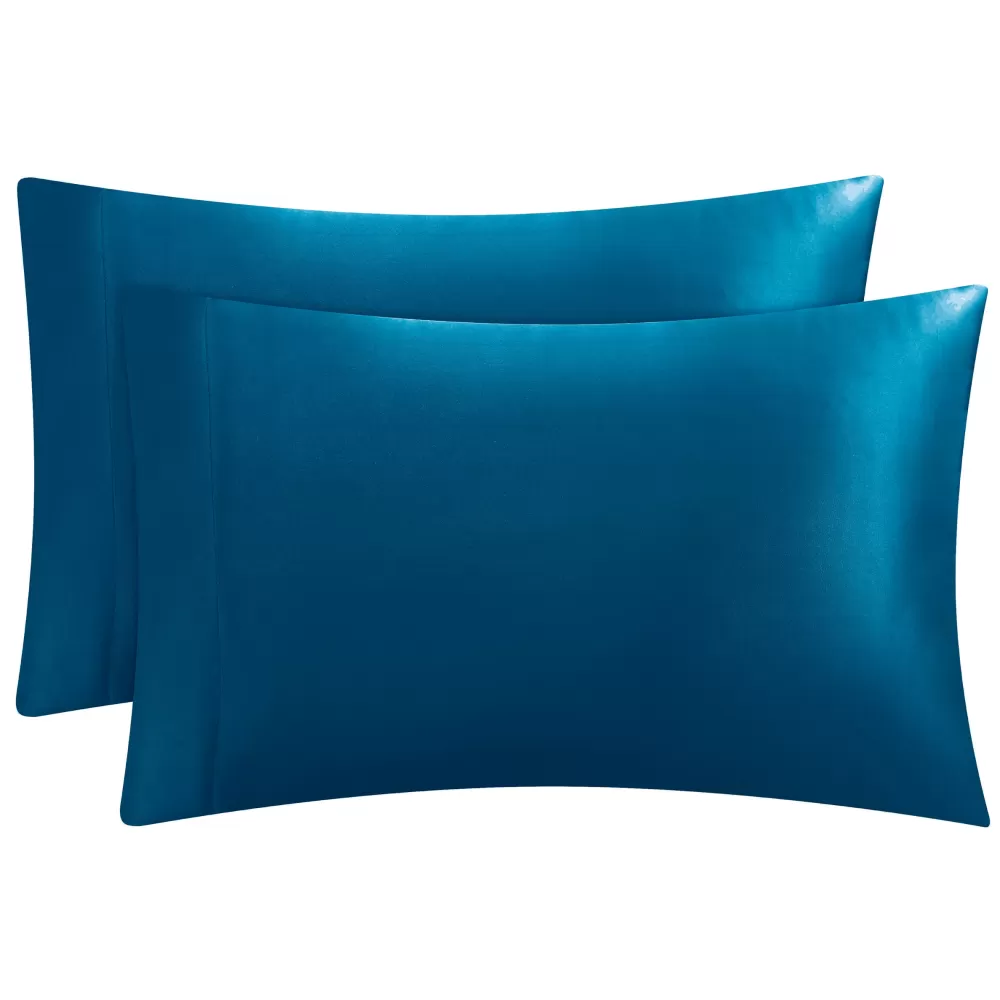 Sheet Sets-Juicy Couture Solid Satin Pillow Case Set CapriBlue