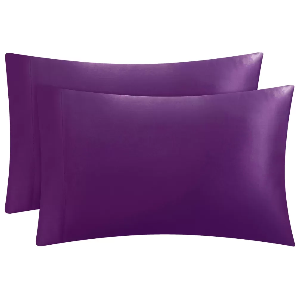 Sheet Sets-Juicy Couture Solid Satin Pillow Case Set Violet