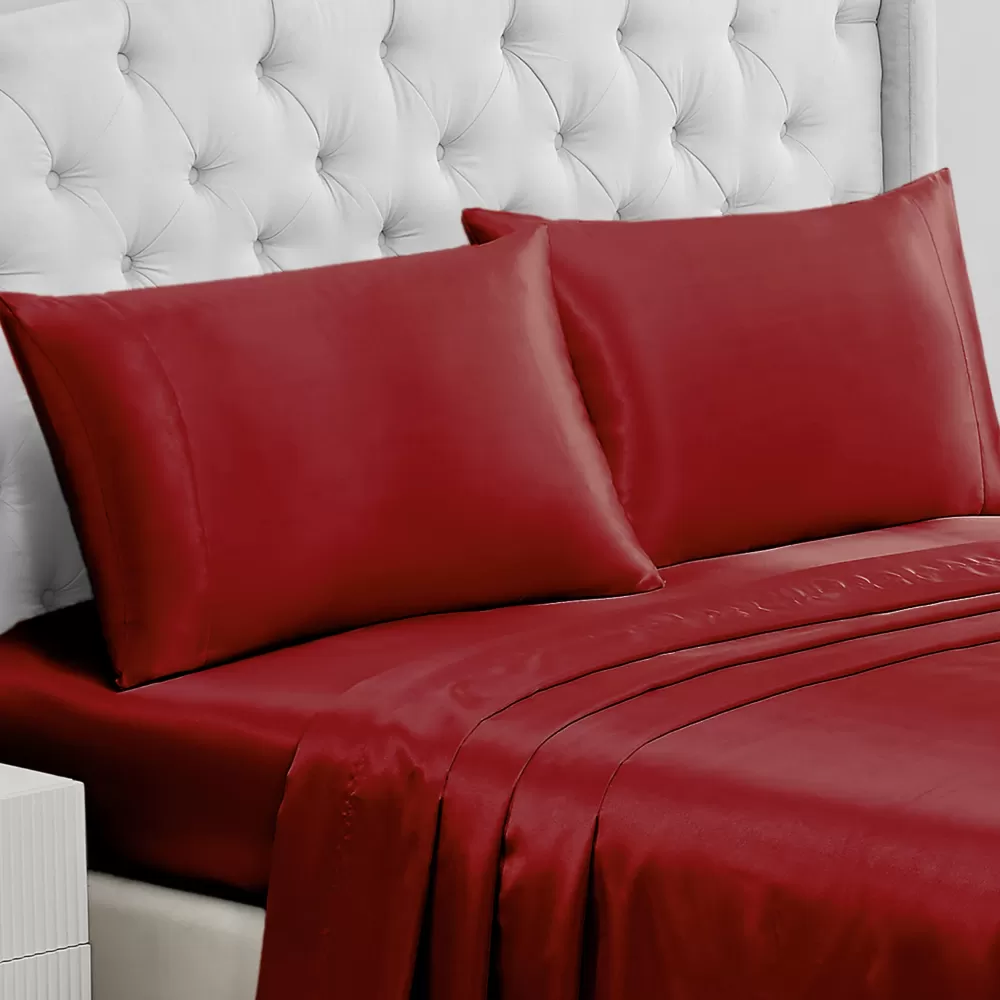 Sheet Sets-Juicy Couture Solid Satin Pillow Case Set Ruby