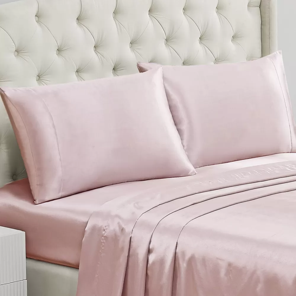 Sheet Sets-Juicy Couture Solid Satin Pillow Case Set HeavenlyPink