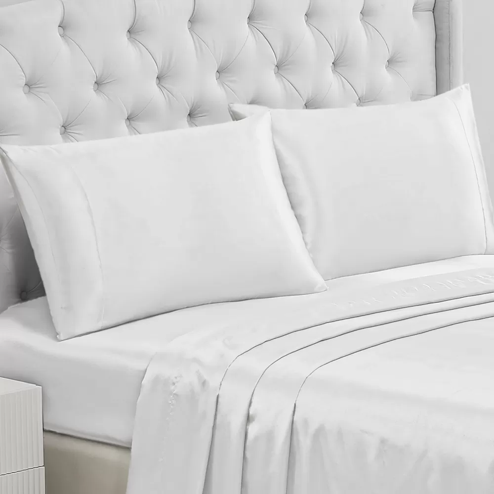 Sheet Sets-Juicy Couture Solid Satin Pillow Case Set PureWhite