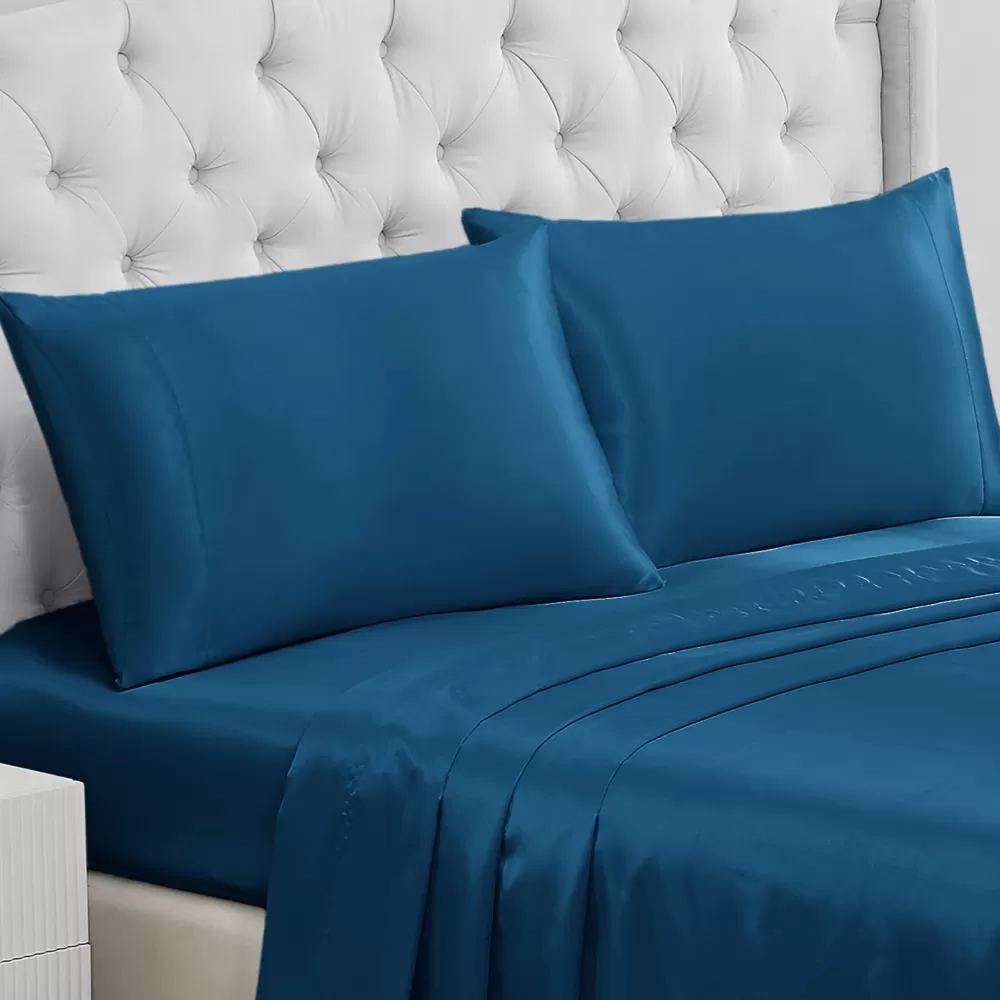 Sheet Sets-Juicy Couture Solid Satin Pillow Case Set CapriBlue