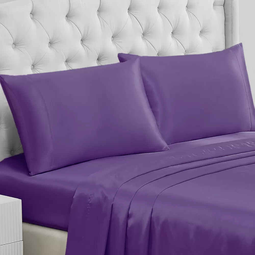 Sheet Sets-Juicy Couture Solid Satin Pillow Case Set Violet