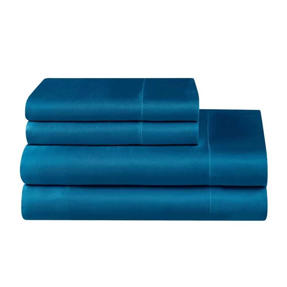 Sheet Sets-Juicy Couture Solid Satin Sheet Set CapriBlue