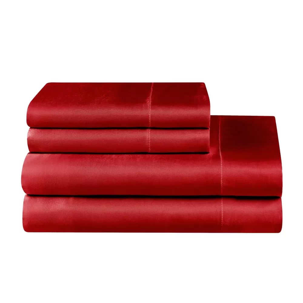 Sheet Sets-Juicy Couture Solid Satin Sheet Set Ruby