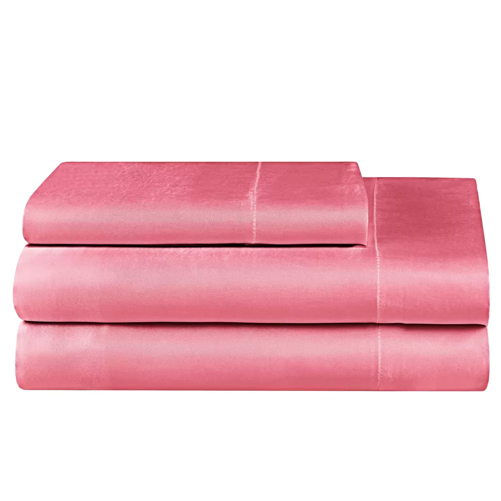 Sheet Sets-Juicy Couture Solid Satin Sheet Set RosePink