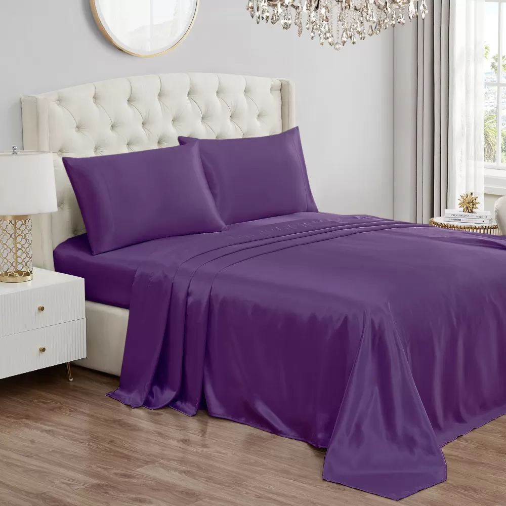 Sheet Sets-Juicy Couture Solid Satin Sheet Set Violet