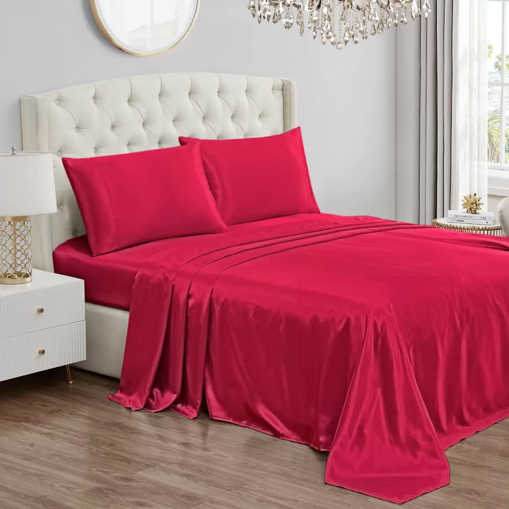 Sheet Sets-Juicy Couture Solid Satin Sheet Set HotPink