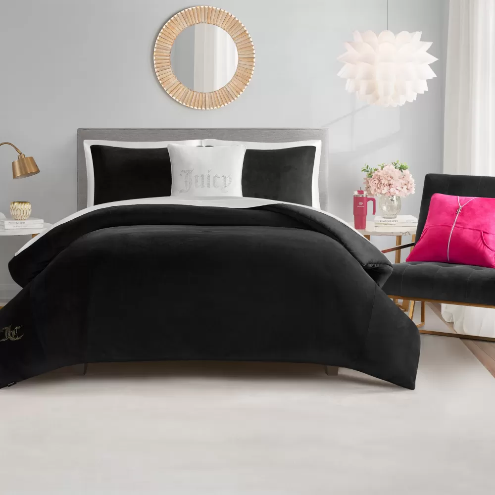 Comforter Sets-Juicy Couture Solid Velour Comforter Set Black