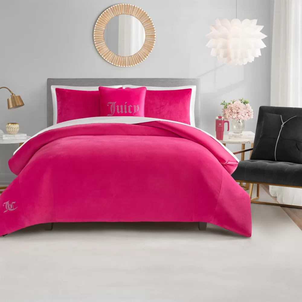 Comforter Sets-Juicy Couture Solid Velour Comforter Set HotPink