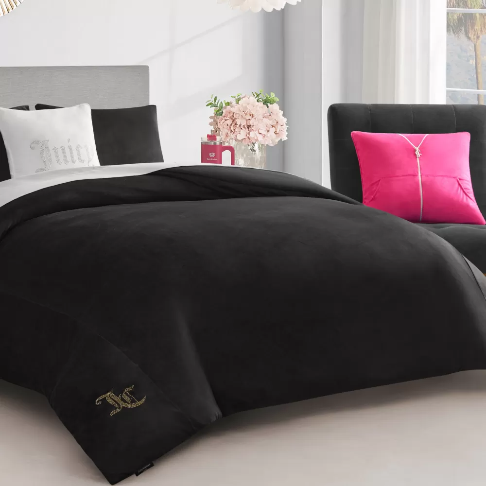 Comforter Sets-Juicy Couture Solid Velour Comforter Set Black