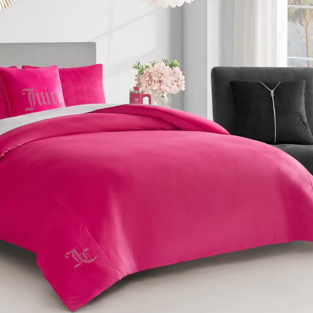 Comforter Sets-Juicy Couture Solid Velour Comforter Set HotPink