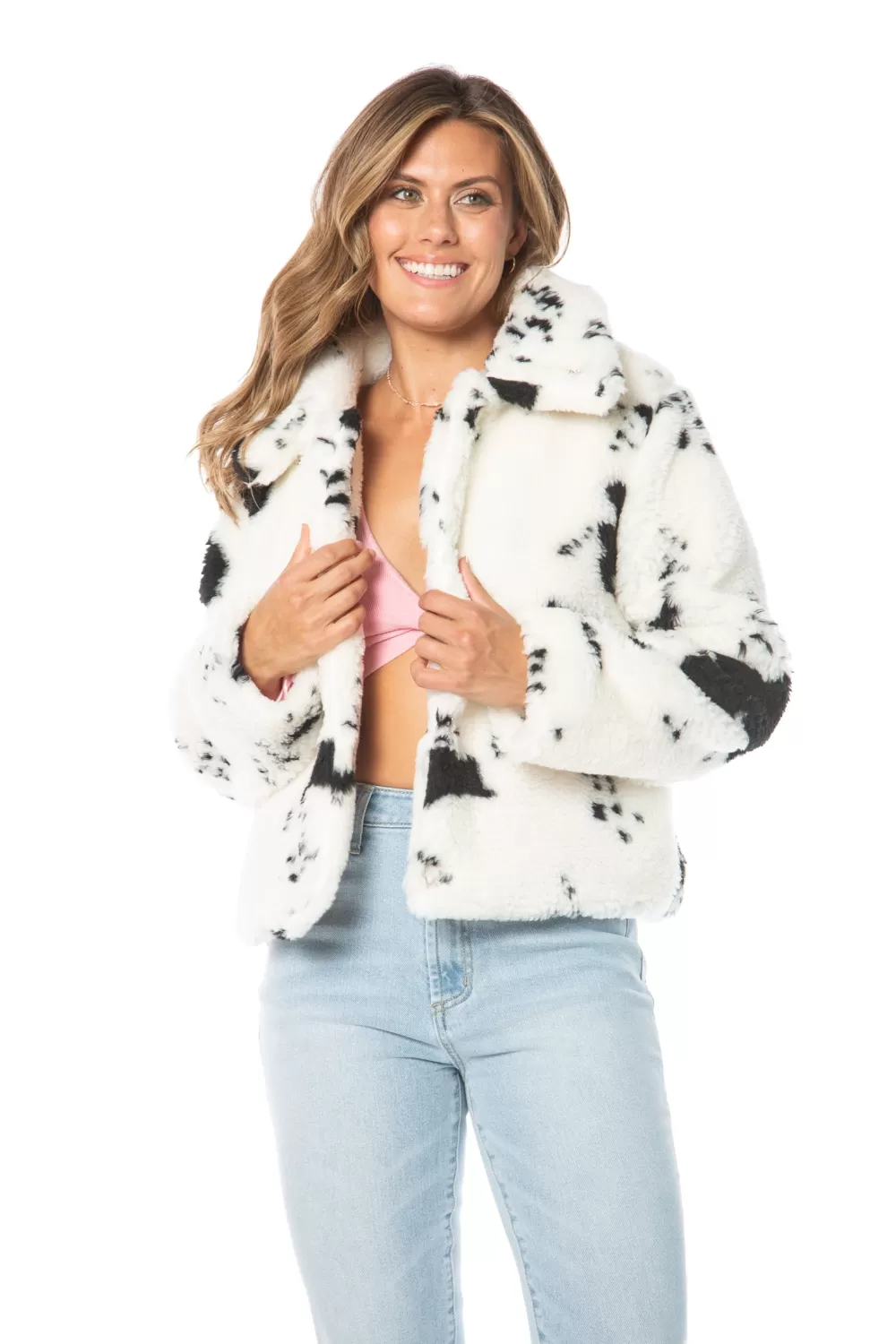 Hoodies & Jackets-Juicy Couture Spotted Faux Sherpa Jacket White