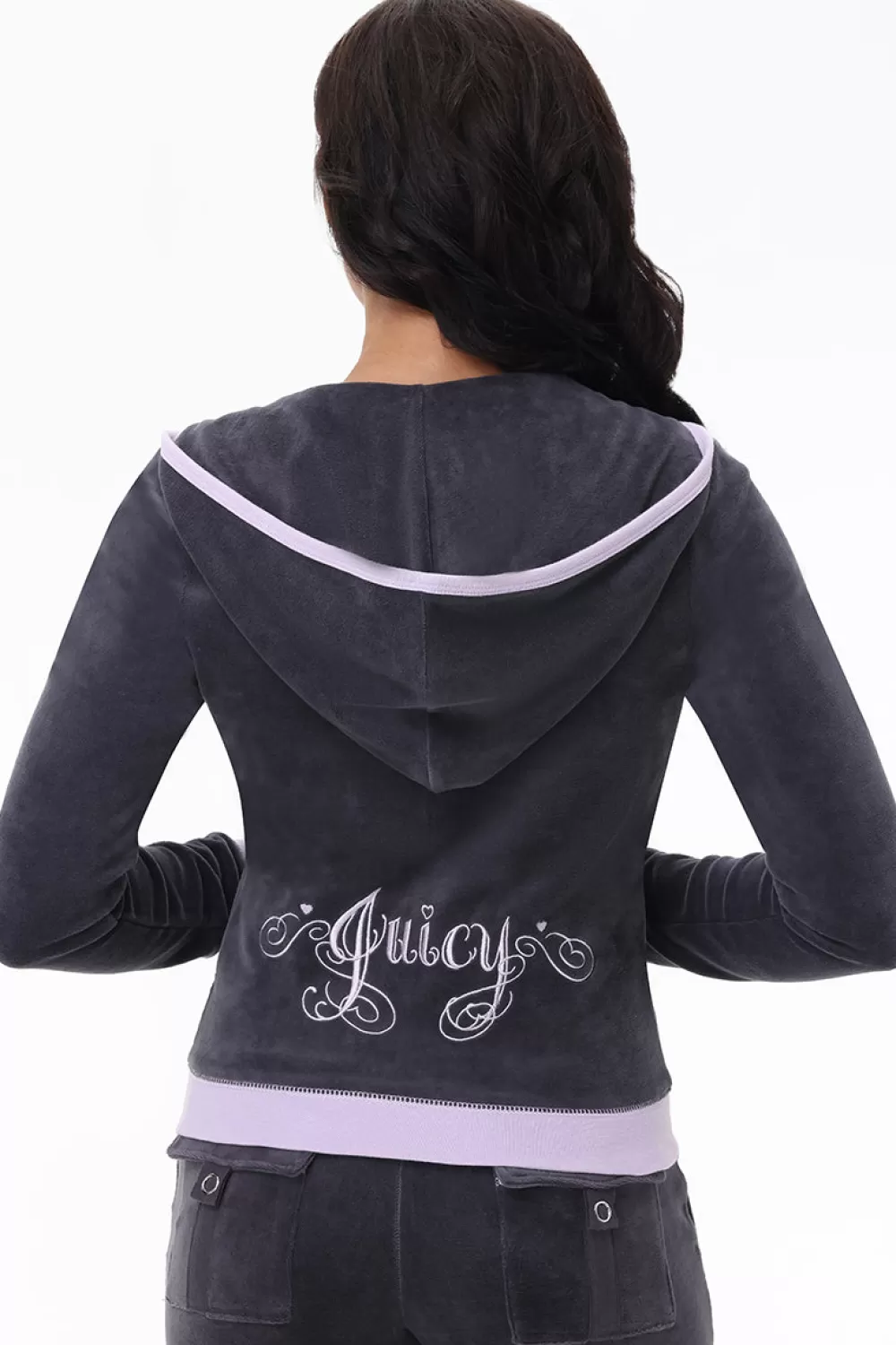 Track Tops | Track Tops-Juicy Couture Sweetheart Cotton Velour Hoodie Titanium