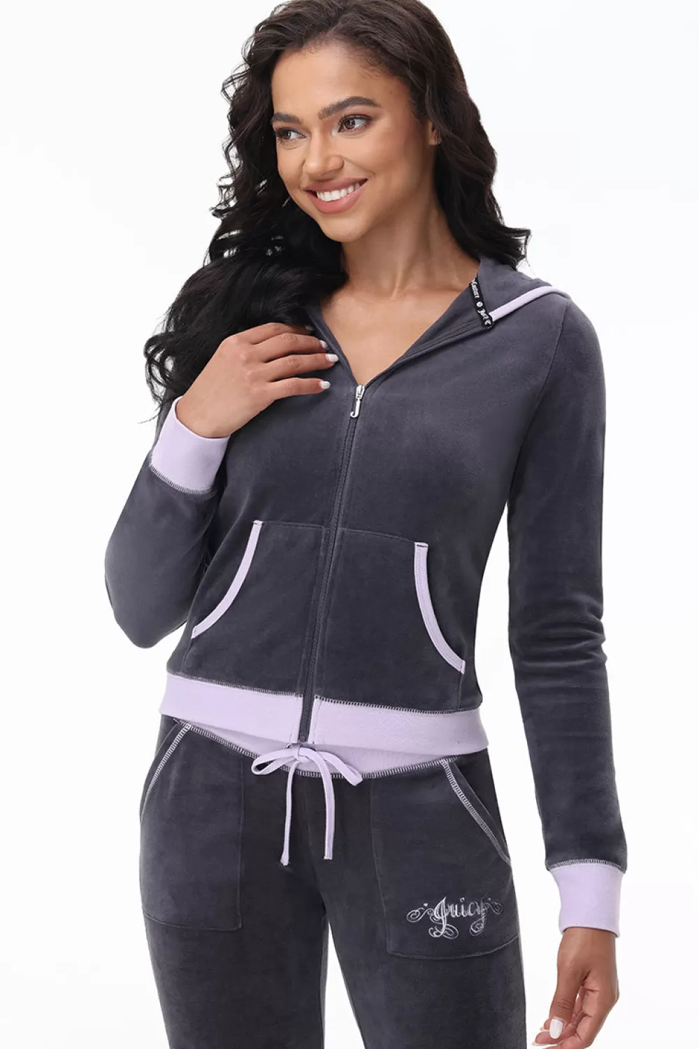 Track Tops | Track Tops-Juicy Couture Sweetheart Cotton Velour Hoodie Titanium