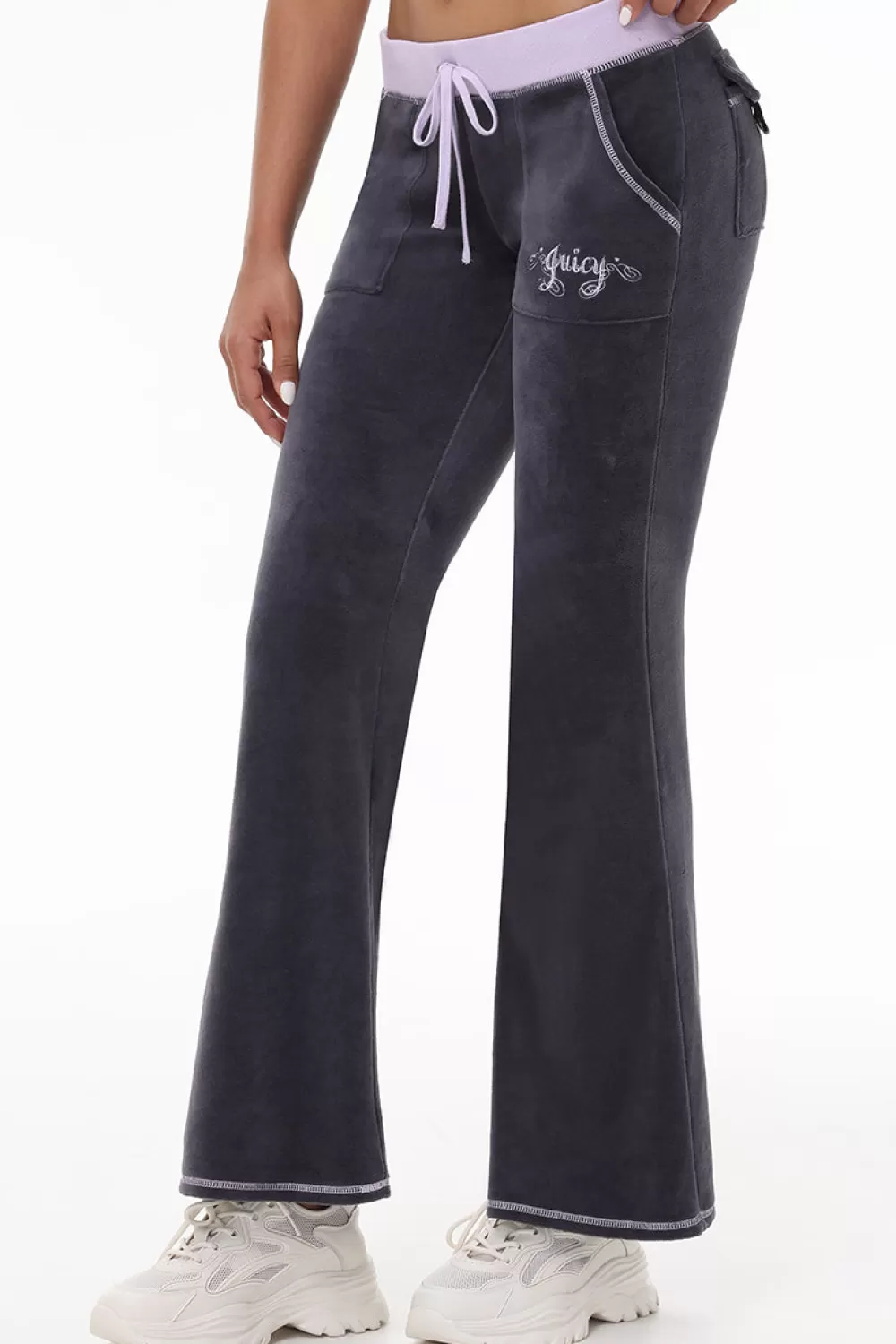 Track Bottoms | Track Pants-Juicy Couture Sweetheart Cotton Velour Track Pants Titanium