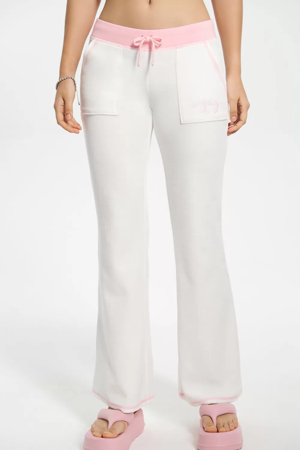 Track Bottoms | Track Pants-Juicy Couture Sweetheart Cotton Velour Track Pants White