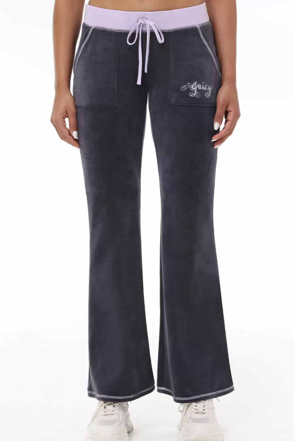 Track Bottoms | Track Pants-Juicy Couture Sweetheart Cotton Velour Track Pants Titanium