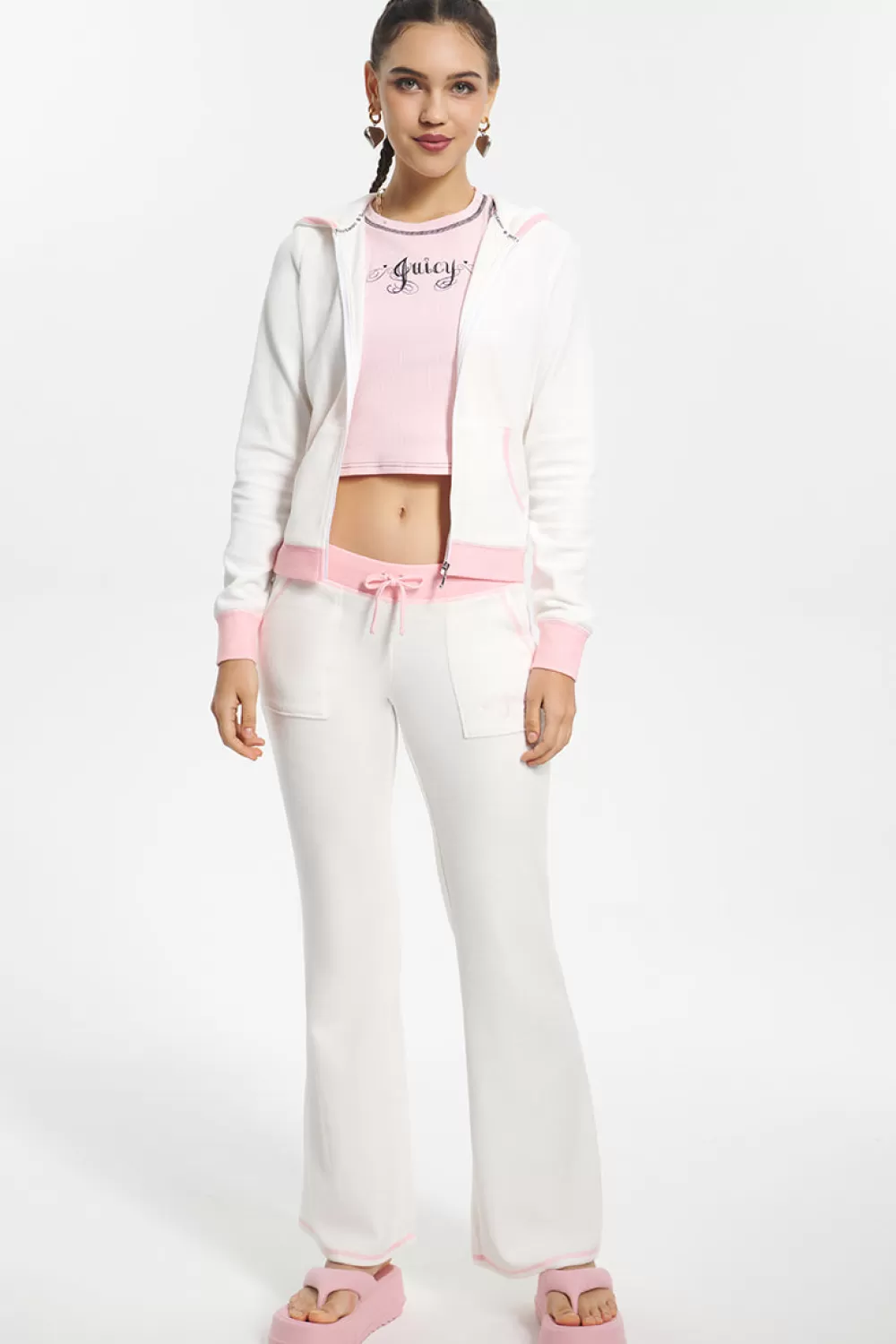 Track Bottoms | Track Pants-Juicy Couture Sweetheart Cotton Velour Track Pants White