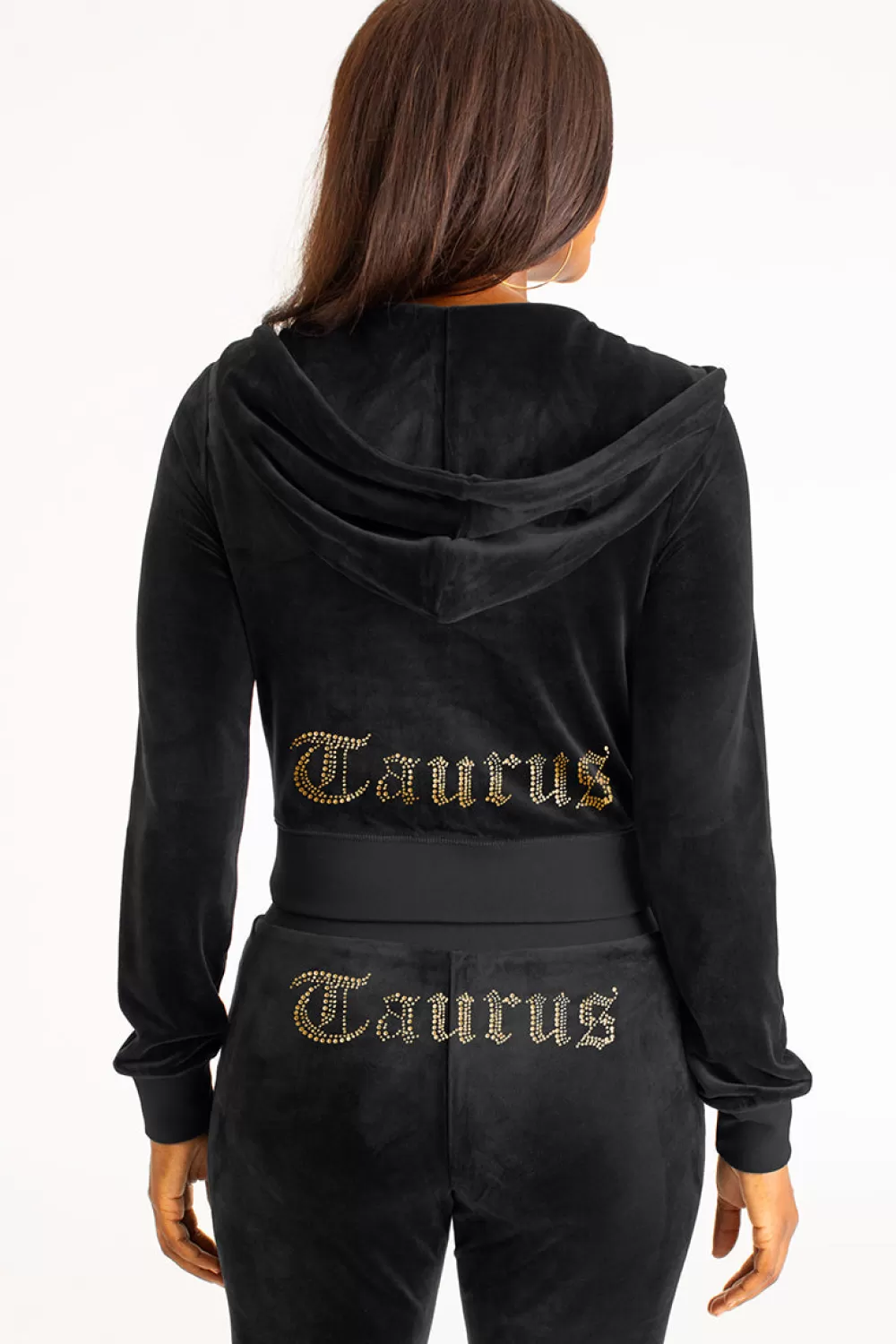 Hoodies & Jackets-Juicy Couture Taurus Big Bling Velour Hoodie Liquorice/GoldBling