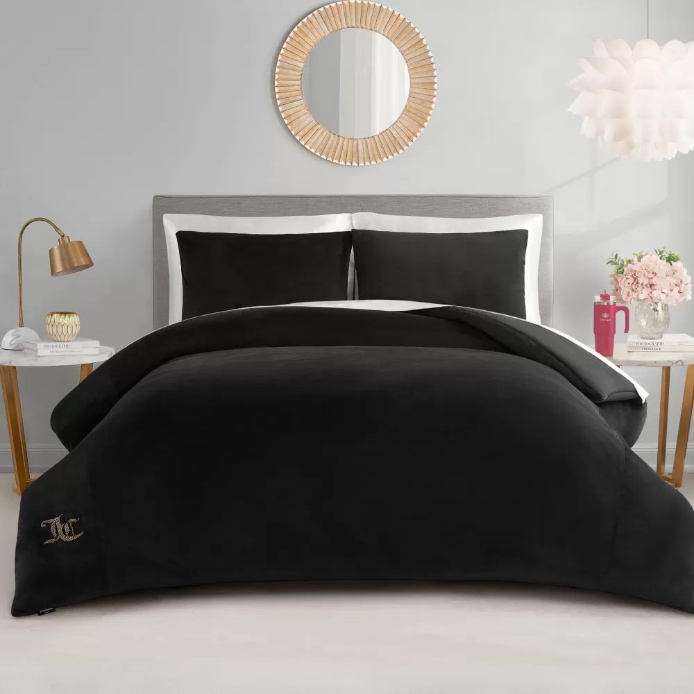 Comforter Sets-Juicy Couture Velour Comforter Set Black