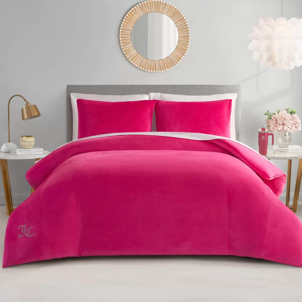 Comforter Sets-Juicy Couture Velour Comforter Set HotPink