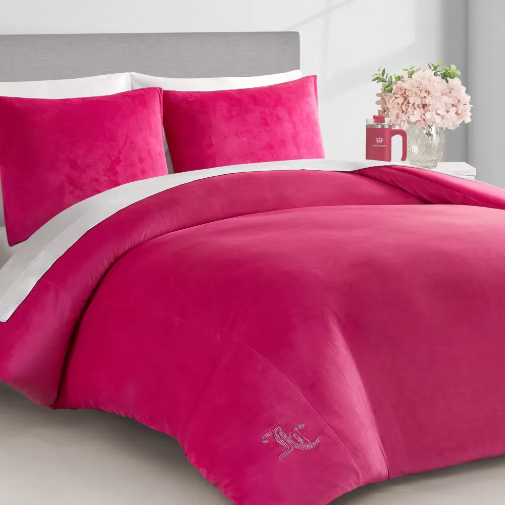 Comforter Sets-Juicy Couture Velour Comforter Set HotPink