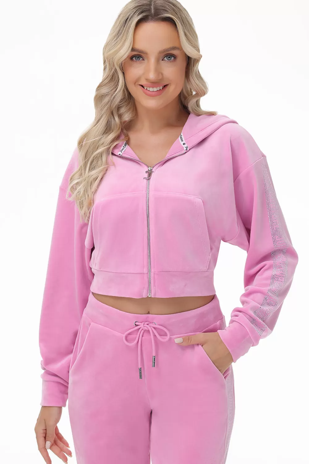 Hoodies & Jackets-Juicy Couture Velour Cropped Jacket With Side Bling Fanciful