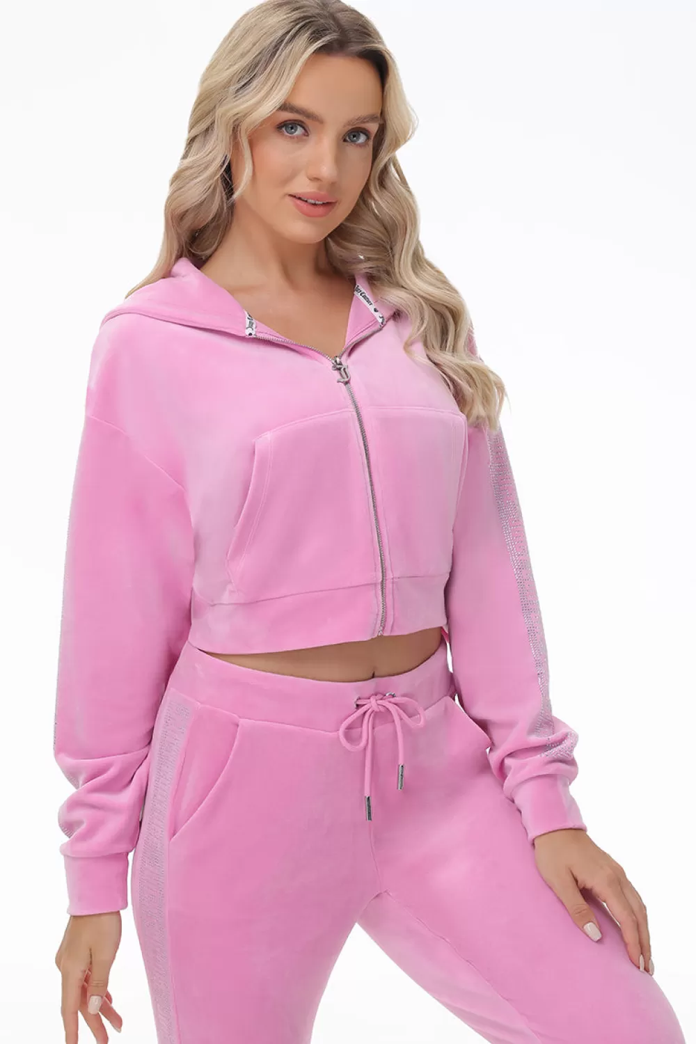 Hoodies & Jackets-Juicy Couture Velour Cropped Jacket With Side Bling Fanciful