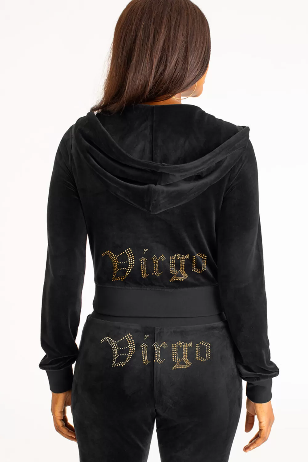 Track Tops | Track Tops-Juicy Couture Virgo Big Bling Velour Hoodie Liquorice/GoldBling