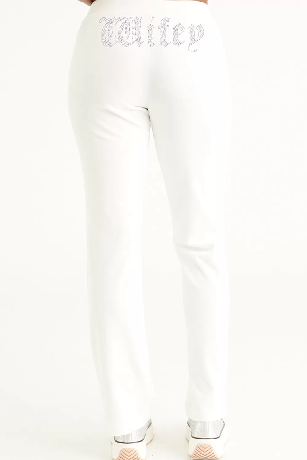 Track Bottoms | Bling Sets-Juicy Couture Wifey Big Bling Velour Track Pants Angel/SilverBling